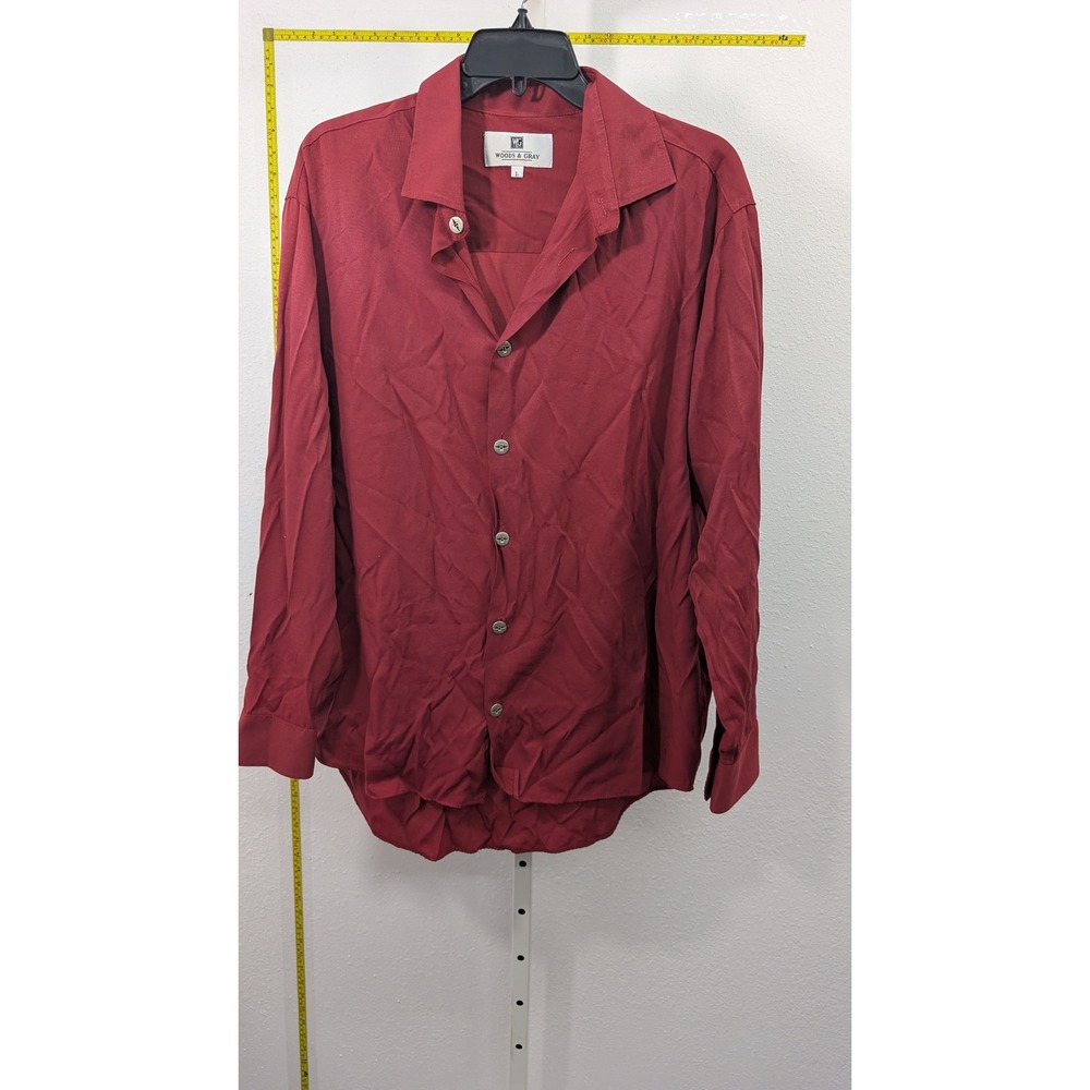 Woods & Gray Mens Large Burgundy Red Long Sleeve Button Down Shirt Solid Classic